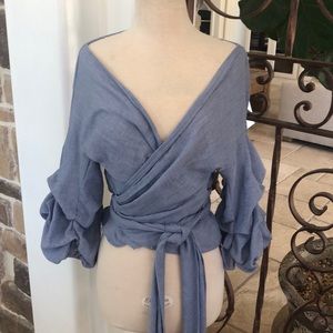 Olivaceous wrap off shoulder top size small